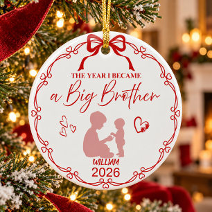 Festive Red The Year I Became A Big Brother Custom Ceramic Ornament