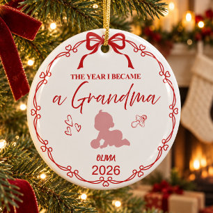 Festive Red The Year I Became A Grandma Custom Ceramic Ornament