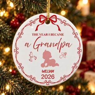 Festive Red The Year I Became A Grandpa Custom Ceramic Ornament