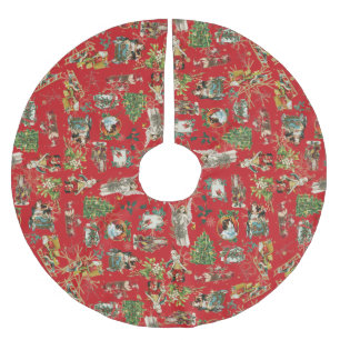 Festive Red Vintage Retro Christmas Holiday Brushed Polyester Tree Skirt