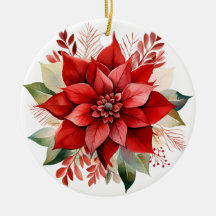 Festive Red Watercolor Christmas Poinsettia