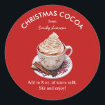 Festive Red Watercolor Hot Cocoa Classic Round Sticker<br><div class="desc">Festive Red Watercolor Hot Cocoa Gift Tags features a cute watercolor mug of hot cocoa and directions for your treat.</div>