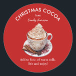 Festive Red Watercolor Hot Cocoa Classic Round Sticker<br><div class="desc">Festive Red Watercolor Hot Cocoa Gift Tags features a cute watercolor mug of hot cocoa and directions for your treat.</div>