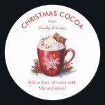 Festive Red Watercolor Hot Cocoa Classic Round Sticker<br><div class="desc">Festive Red Watercolor Hot Cocoa Gift Tags features a cute watercolor mug of hot cocoa and directions for your treat.</div>