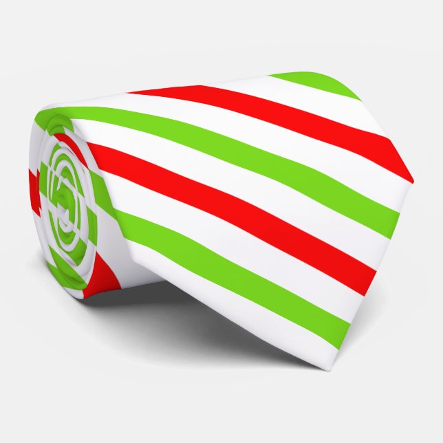 Festive Red White and Green Traditional Stripes Tie (Rolled)