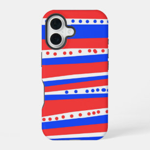 Festive Red White Blue Circles Stripes iPhone 16 Case