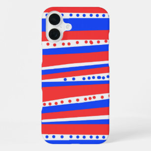 Festive Red White Blue Circles Stripes  iPhone 16 Plus Case