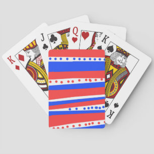 Festive Red White Blue Circles Stripes Playing Cards