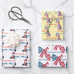 Festive Red White Blue Party Wrapping Paper Sheet
