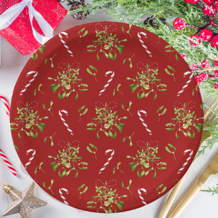 Festive Red & White Botanical Greenery Christmas Paper Plate