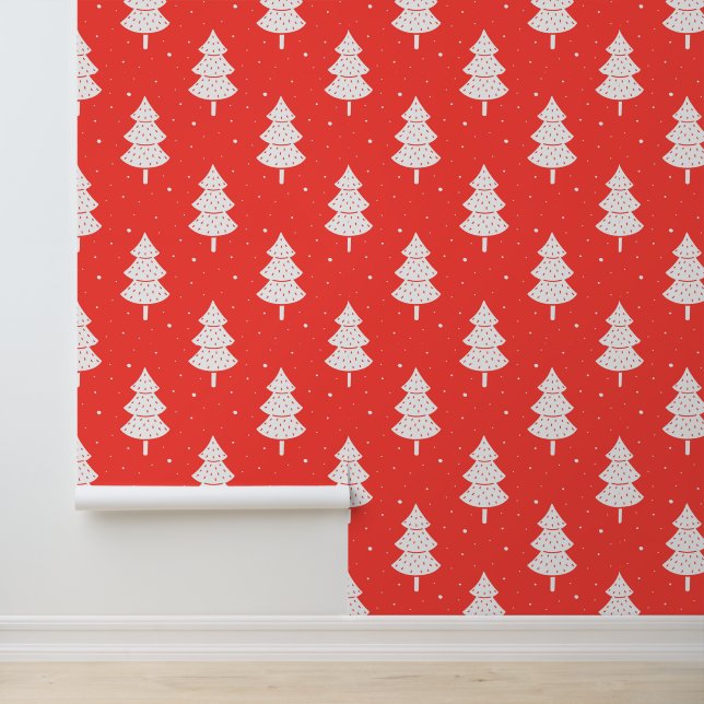Festive red white Christmas tree pattern tiled  Wallpaper (Application)