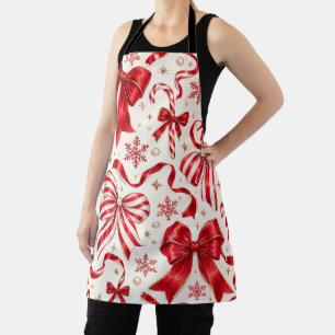 Festive red white coquette christmas aprons