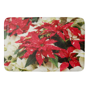 Festive Red White Floral Poinsettias Bath Mat