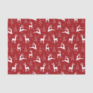 Festive Red White Reindeer Christmas Tree Holiday  Tissue Paper