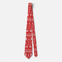 Festive Red White Reindeer Christmas Tree Pattern