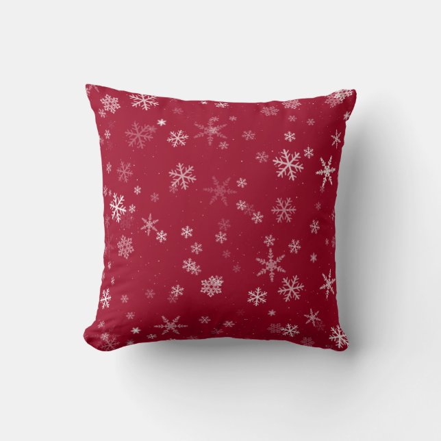 Festive Red White Snowflake Pattern Christmas Throw Pillow (Front)