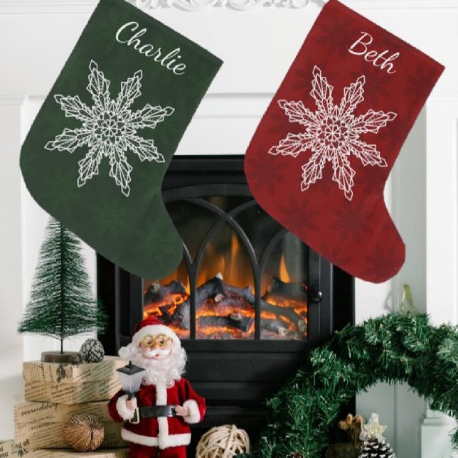 Festive Red & White Snowflake Personalized Large Christmas Stocking (Creator Uploaded)