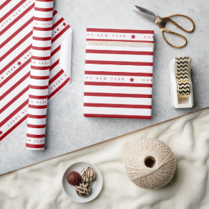 Festive Red White Stripes Happy New Year 2027 Wrapping Paper