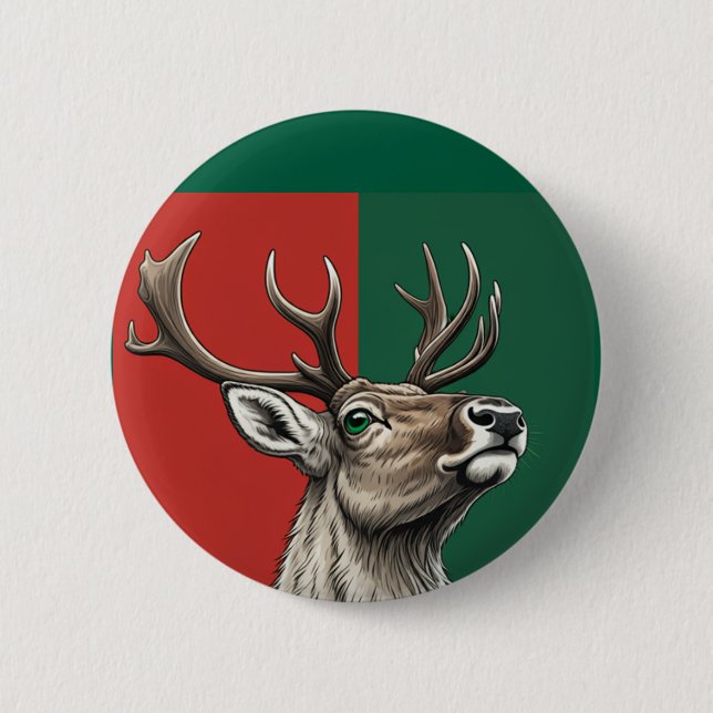 Festive Reindeer 2 Inch Round Button (Front)