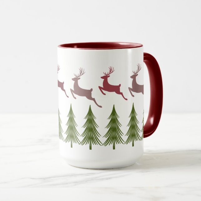 Festive Reindeer and Pine Tree Christmas Mug (Front Right)