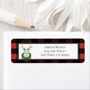 Festive Reindeer Buffalo Plaid Address Label