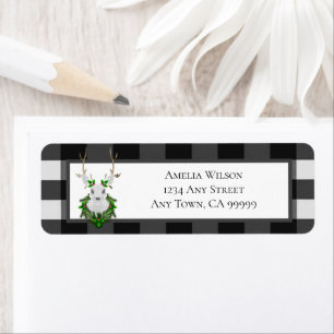 Festive Reindeer Buffalo Plaid Address Label