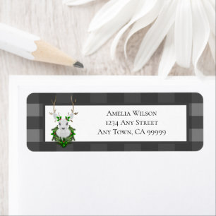Festive Reindeer Buffalo Plaid Address Label