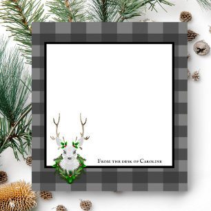 Festive Reindeer Buffalo Plaid Personalized Notepad