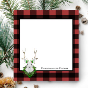 Festive Reindeer Buffalo Plaid Personalized Notepad