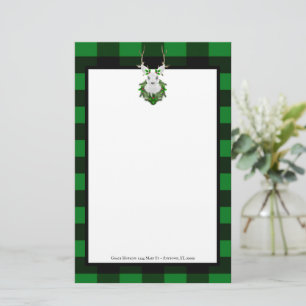 Festive Reindeer Buffalo Plaid Personalized Stationery