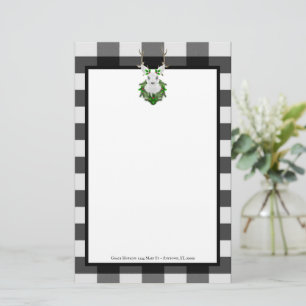Festive Reindeer Buffalo Plaid Personalized Stationery