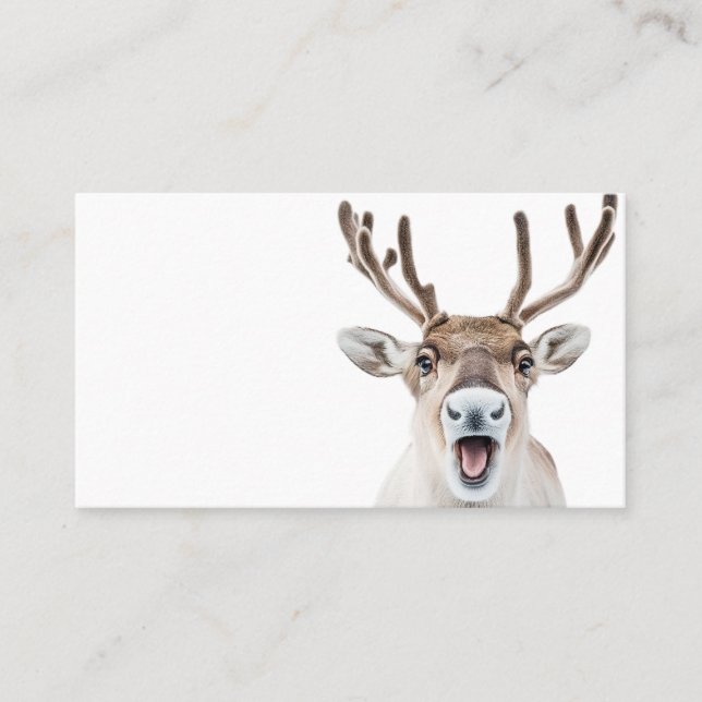 Festive Reindeer Business Card with Silly Faces (Front)