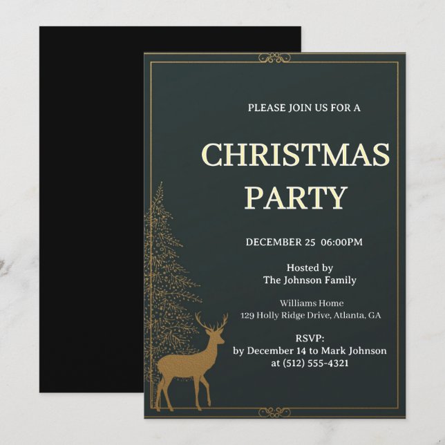 Festive Reindeer Christmas invitation (Front/Back)