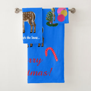 Festive Reindeer Christmas Trees Bath Towel Set