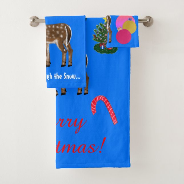 Festive Reindeer Christmas Trees Bath Towel Set (Insitu)