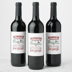 Festive reindeer express greeting from Santa Claus Wine Label