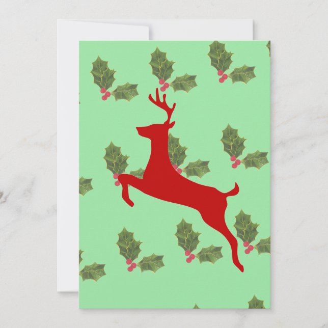 Festive Reindeer & Holly Holiday Dinner Invitation (Front)