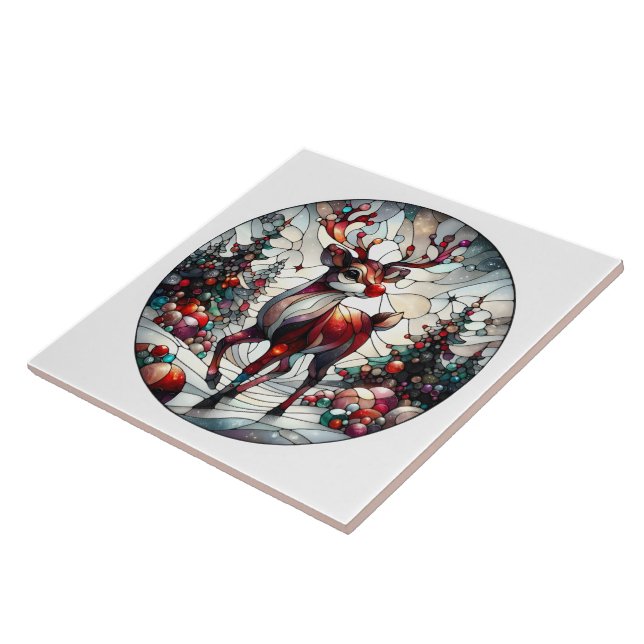 Festive reindeer in a whimsical winter landscape tile (Side)