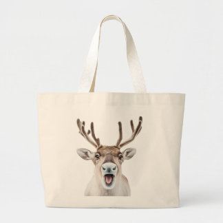 Festive Reindeer Large Tote Bag with Silly Faces