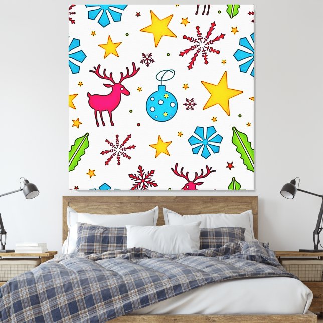 Festive Reindeer Magic Pattern Design Canvas Print (Insitu(Bedroom))