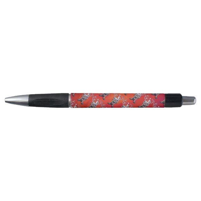 Festive Reindeer Pattern On Red Pen (Front)