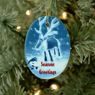 Festive Reindeer Robin Seasonal Ceramic Ornament