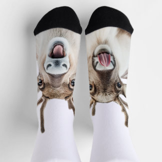 Festive Reindeer Socks with Silly Faces