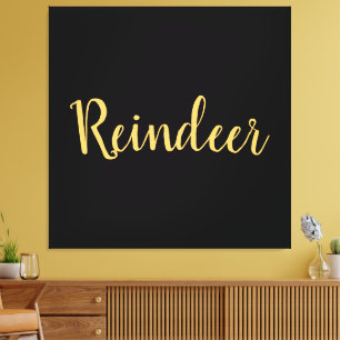 Festive Reindeer Text Modern Black Background Canvas Print