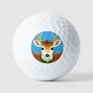 Festive Reindeer with Holiday Wreath Golf Balls