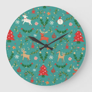 Festive Reindeer Wonderland Large Clock