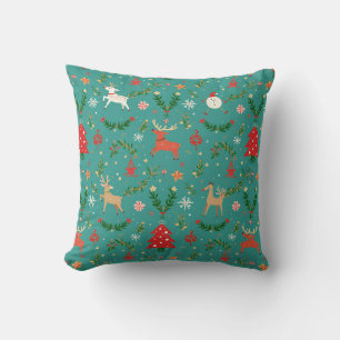 Festive Reindeer Wonderland Throw Pillow