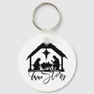 Festive Religious Christmas Manger scene Keychain