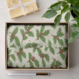 Festive Repeating Christmas Holly Leaf & Wreath Tissue Paper