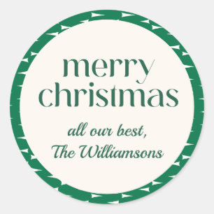 Festive Retro Bright Green Wavy Lines Christmas Classic Round Sticker